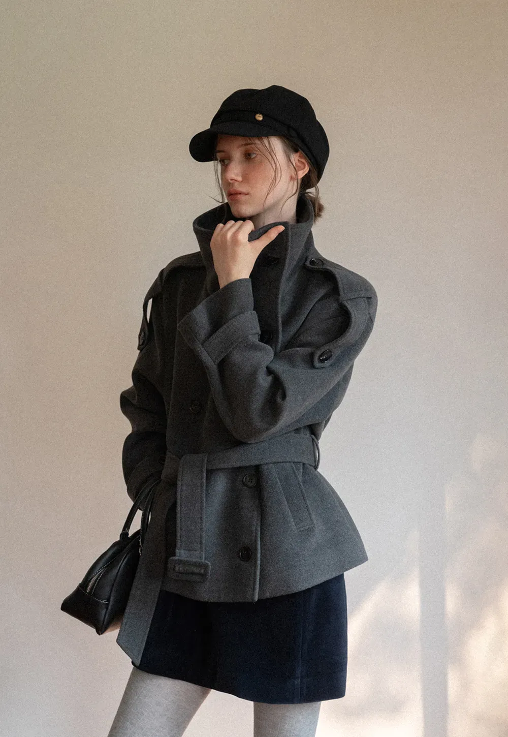 Peplum Waist Belted Wool Coat