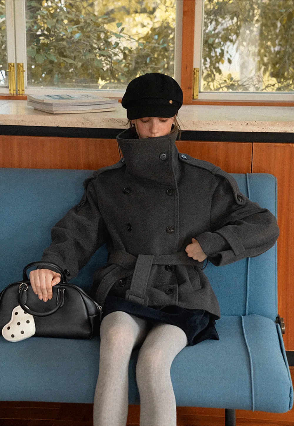 Peplum Waist Belted Wool Coat