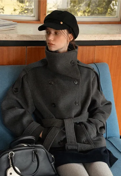 Peplum Waist Belted Wool Coat