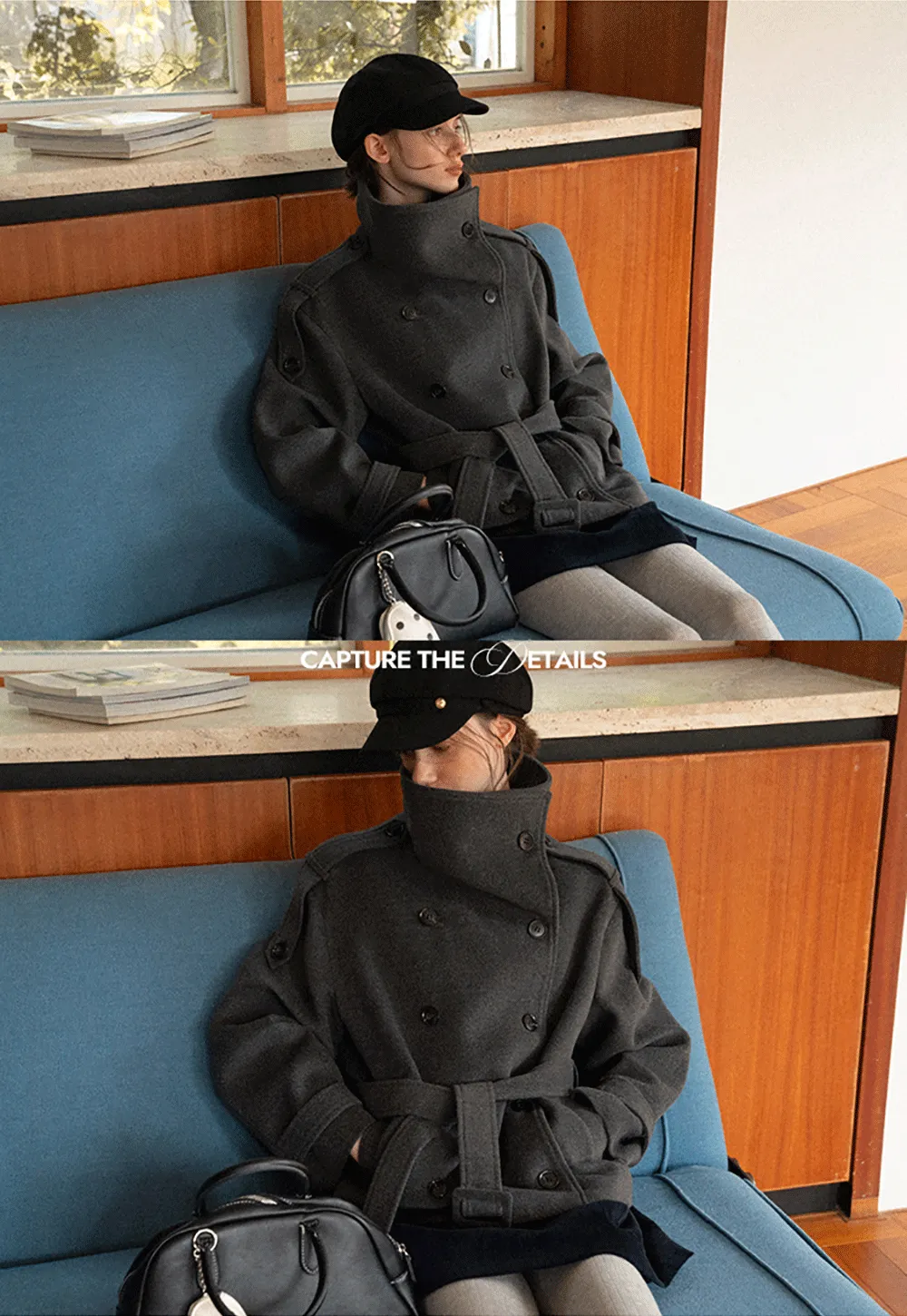 Peplum Waist Belted Wool Coat