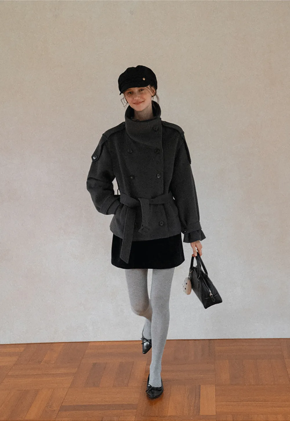Peplum Waist Belted Wool Coat