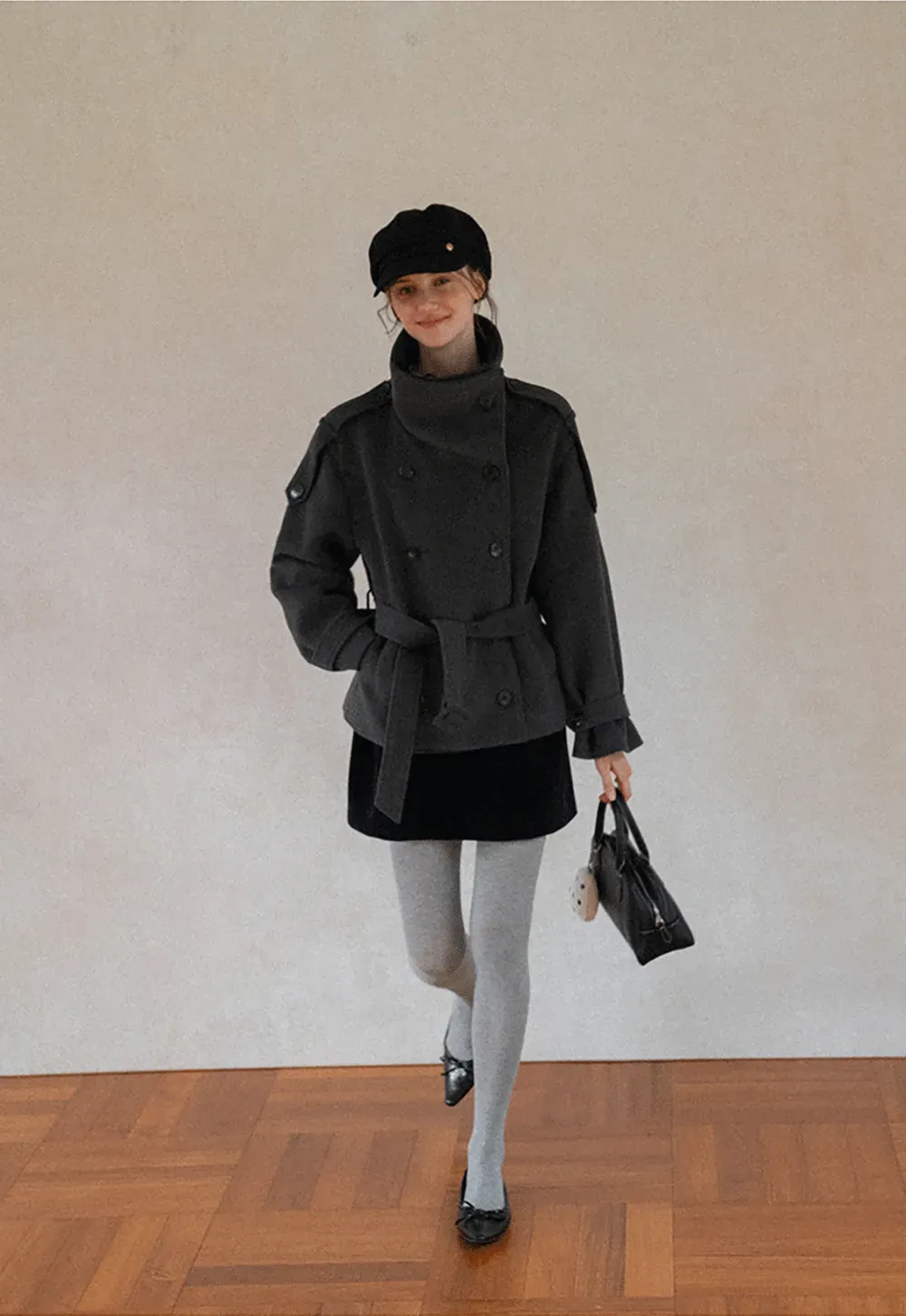 Peplum Waist Belted Wool Coat