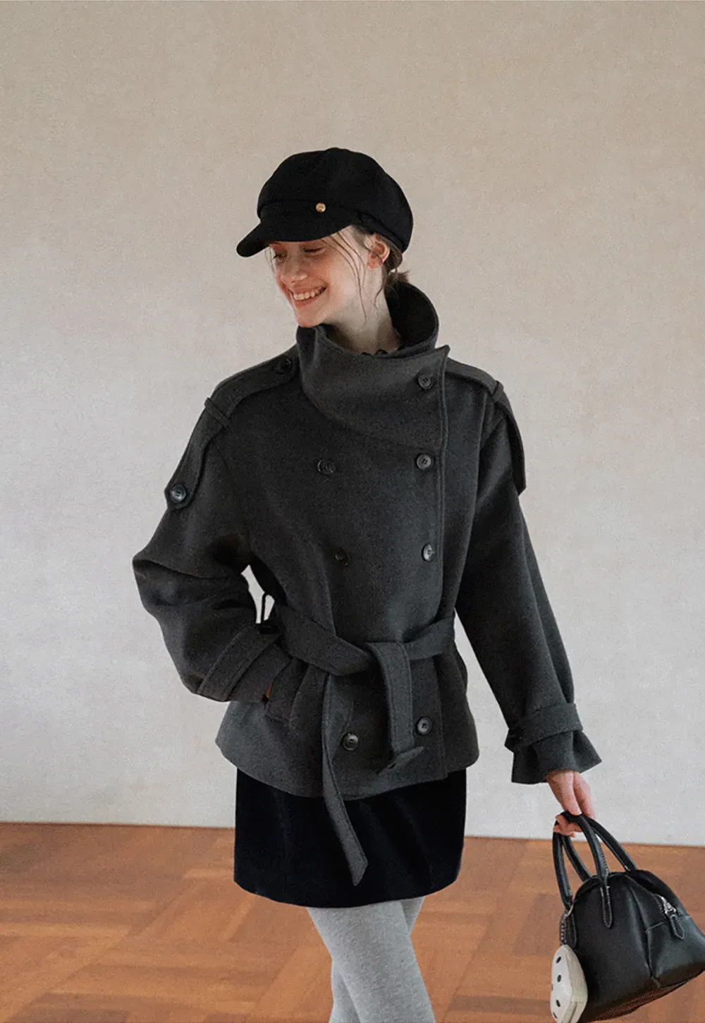 Peplum Waist Belted Wool Coat