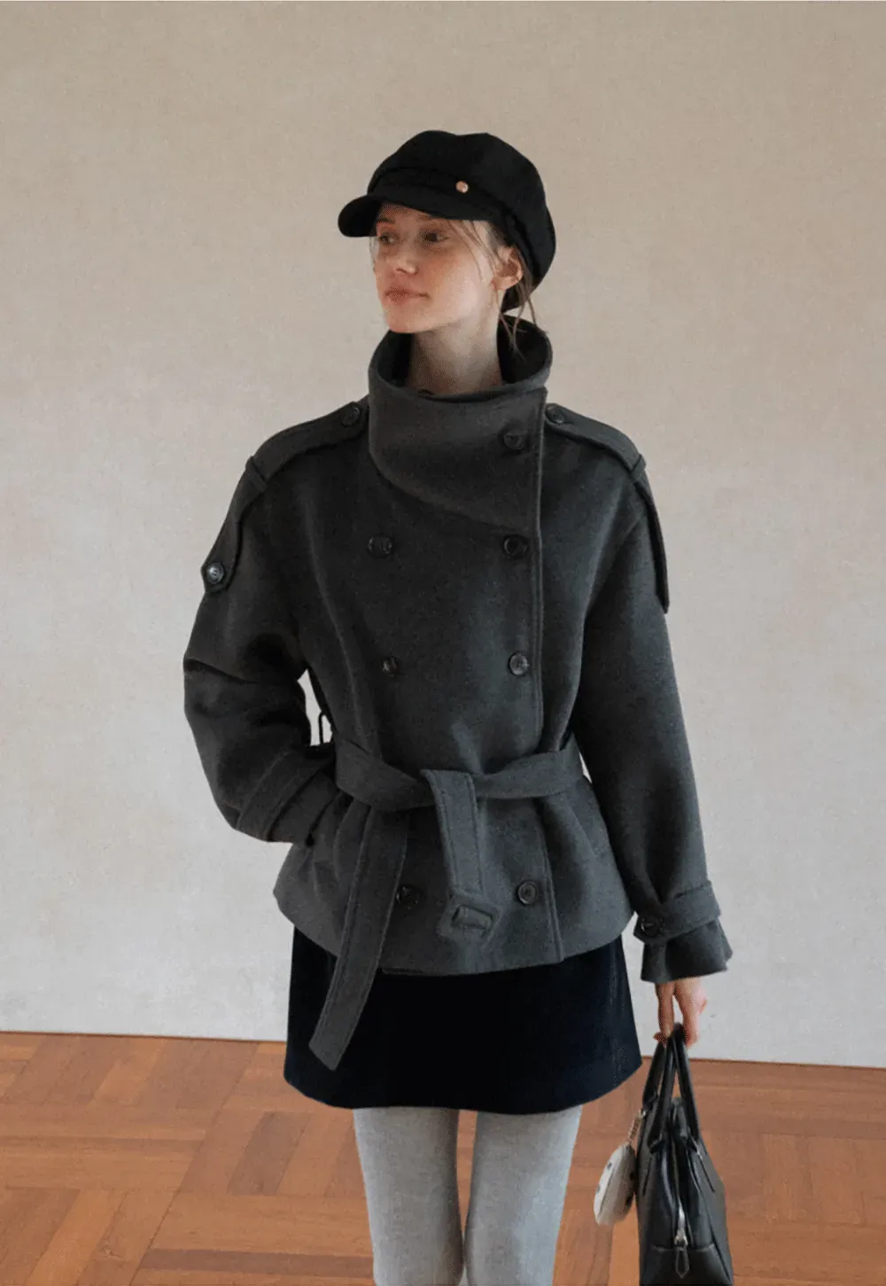 Peplum Waist Belted Wool Coat