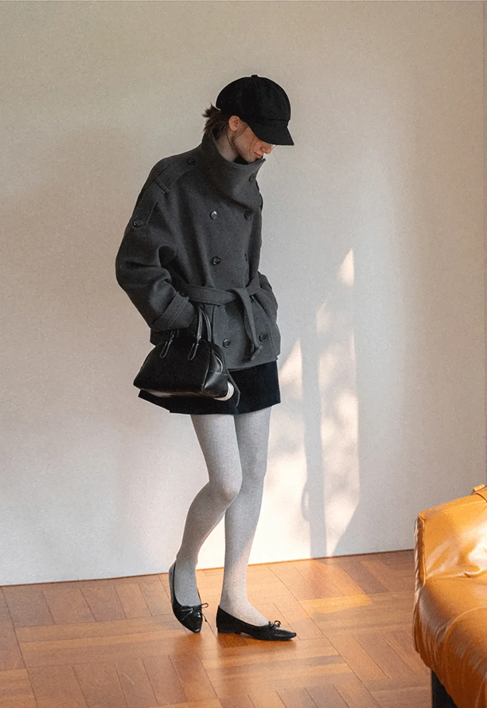 Peplum Waist Belted Wool Coat