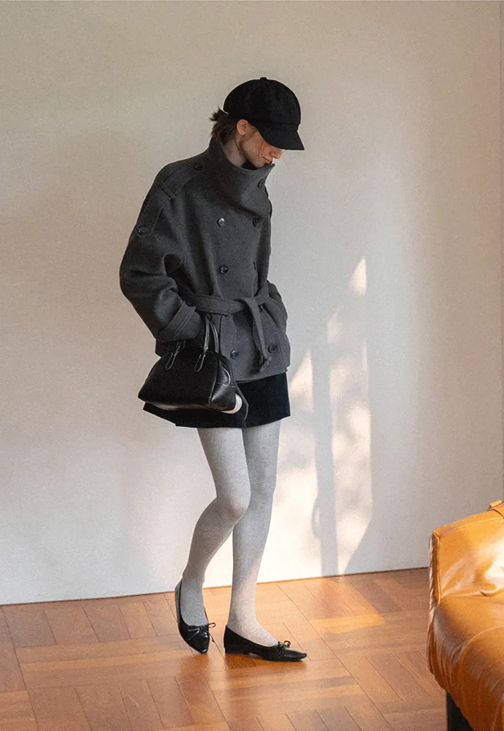 Peplum Waist Belted Wool Coat