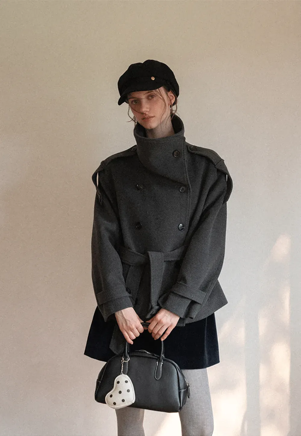 Peplum Waist Belted Wool Coat