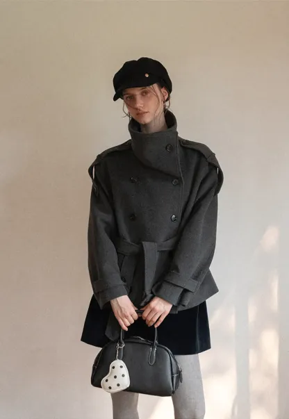 Peplum Waist Belted Wool Coat