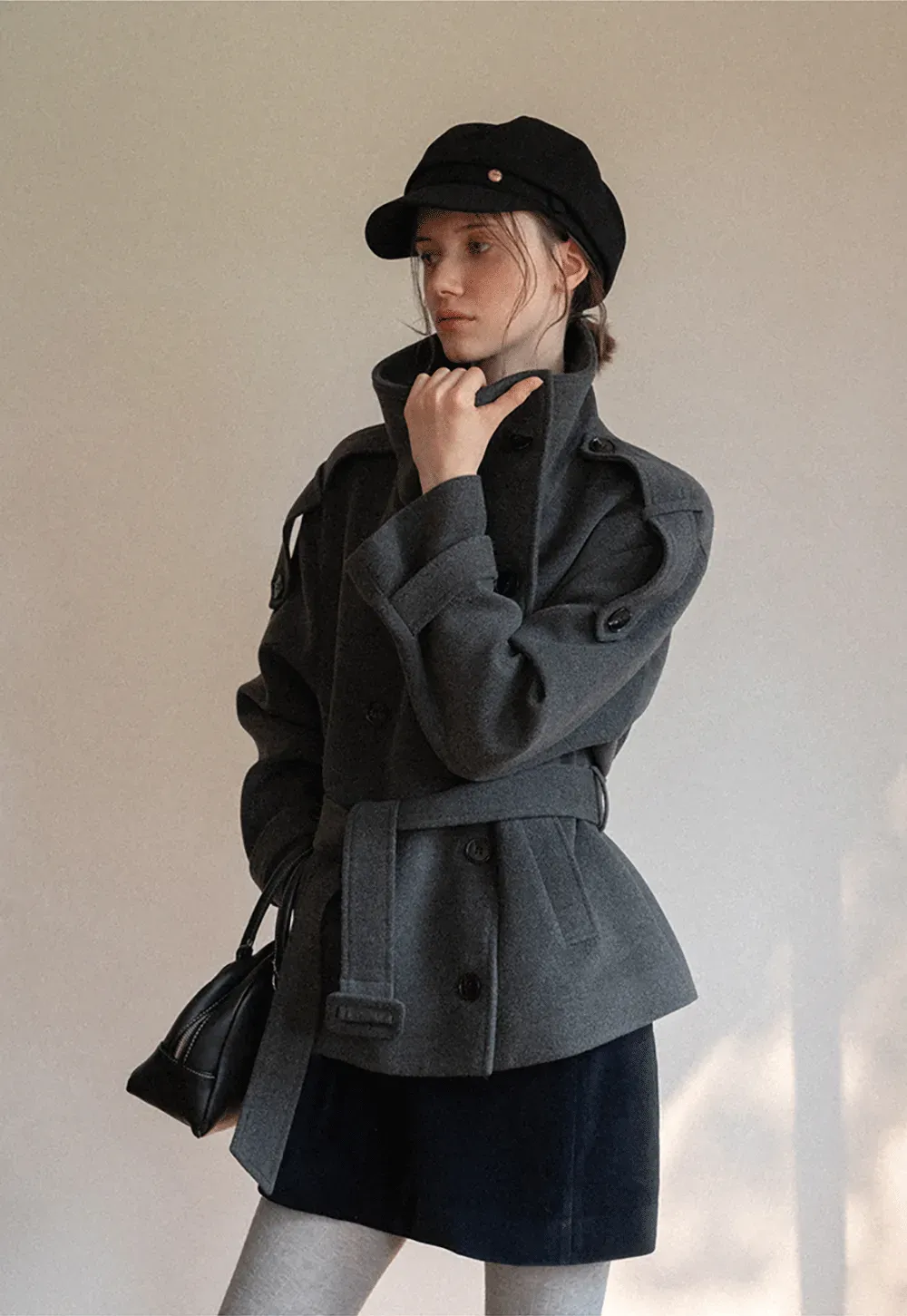 Peplum Waist Belted Wool Coat