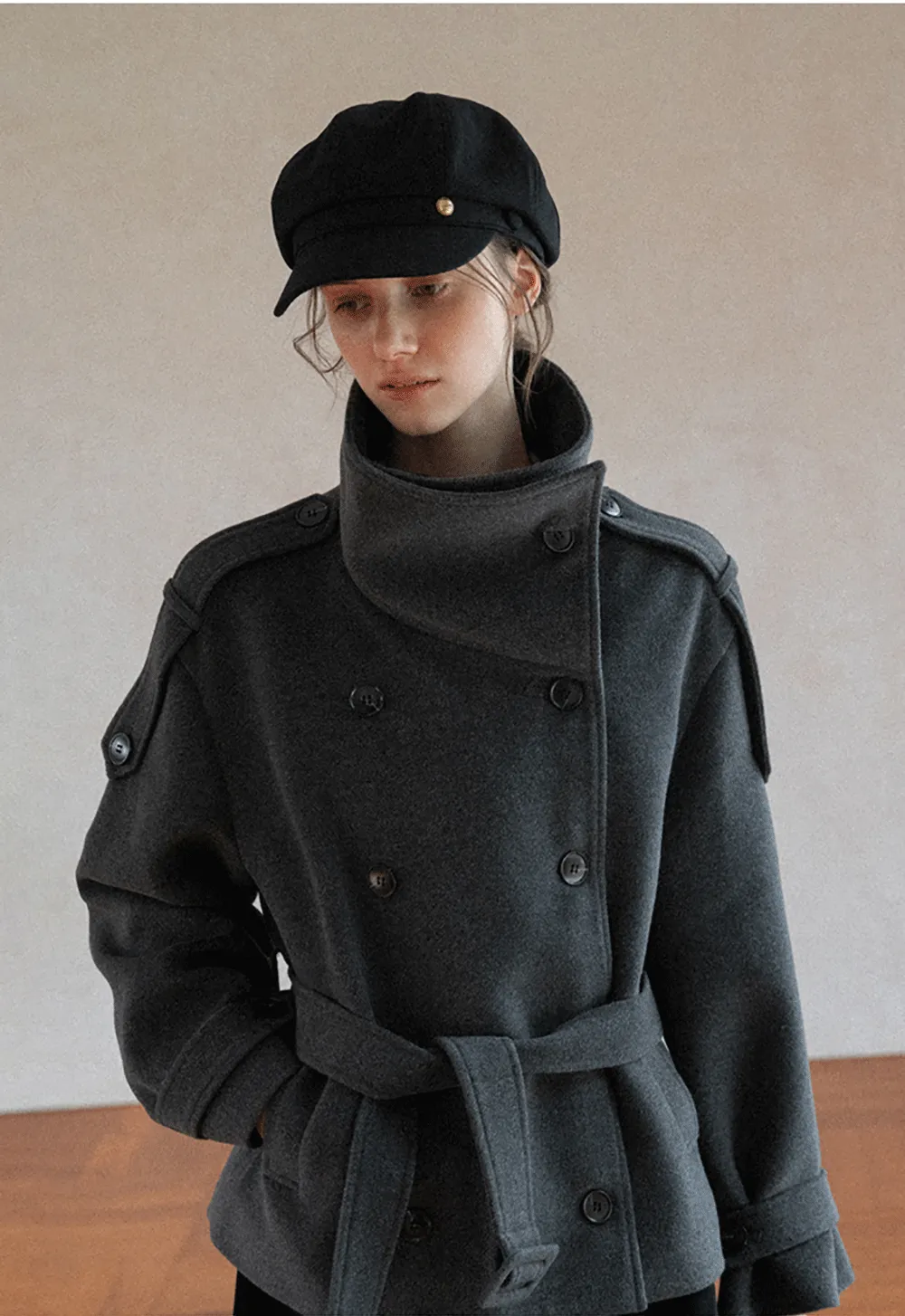 Peplum Waist Belted Wool Coat
