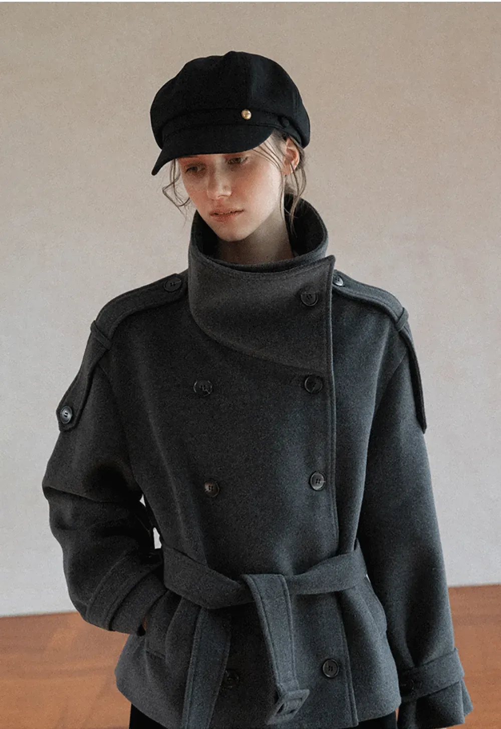 Peplum Waist Belted Wool Coat