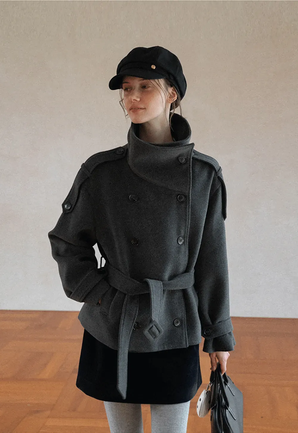 Peplum Waist Belted Wool Coat
