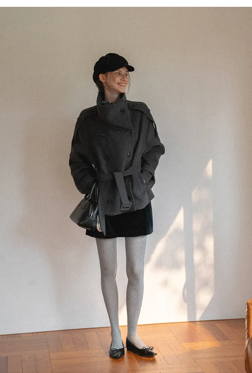 Peplum Waist Belted Wool Coat