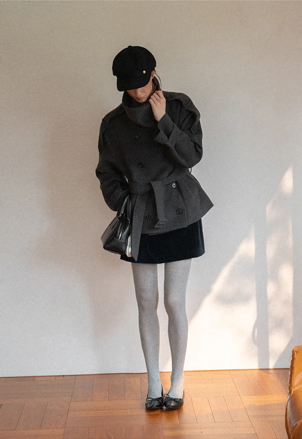 Peplum Waist Belted Wool Coat