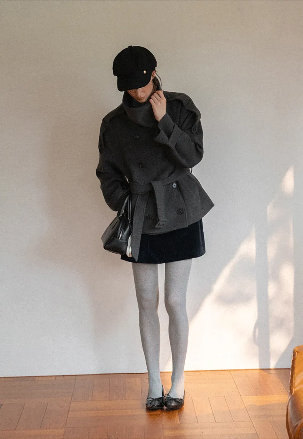 Peplum Waist Belted Wool Coat