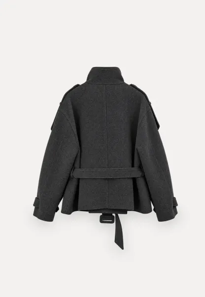Peplum Waist Belted Wool Coat