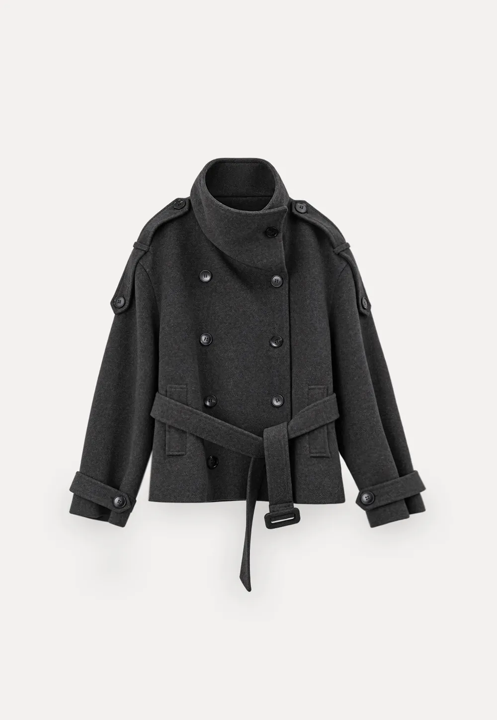 Peplum Waist Belted Wool Coat