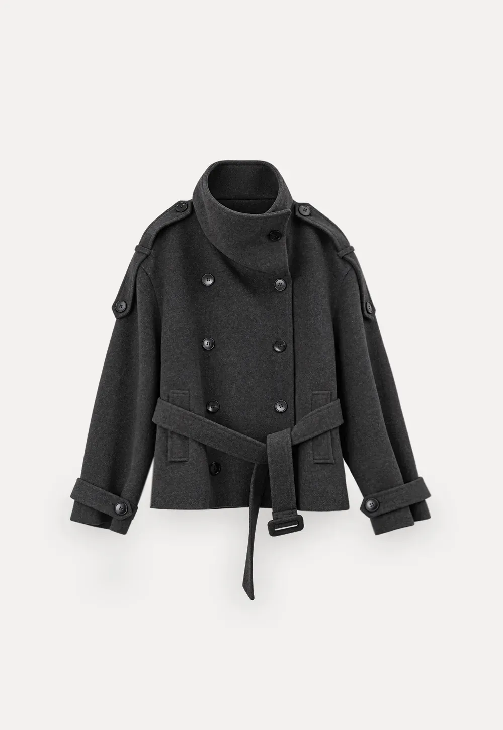 Peplum Waist Belted Wool Coat