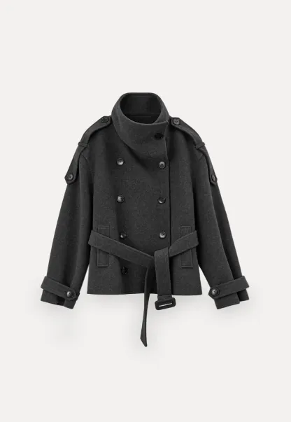 Peplum Waist Belted Wool Coat