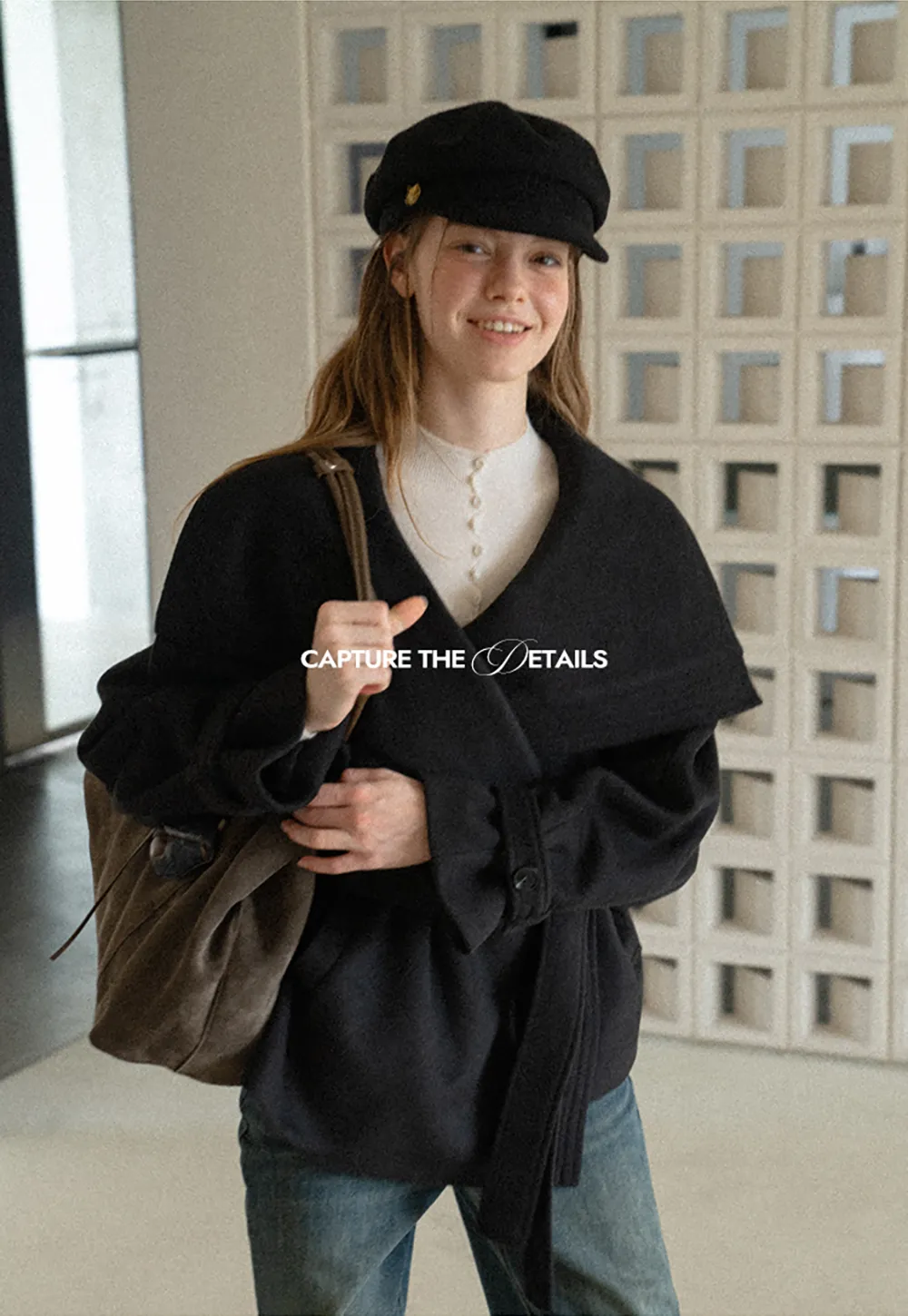 Wrap Front Wool Coat with Tie Belt