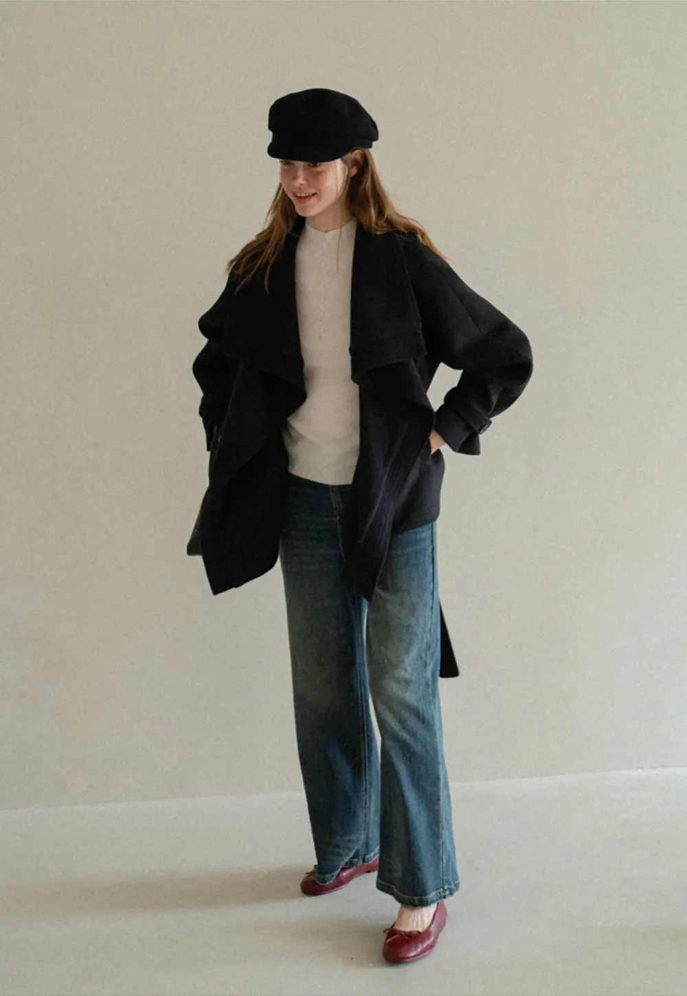 Wrap Front Wool Coat with Tie Belt