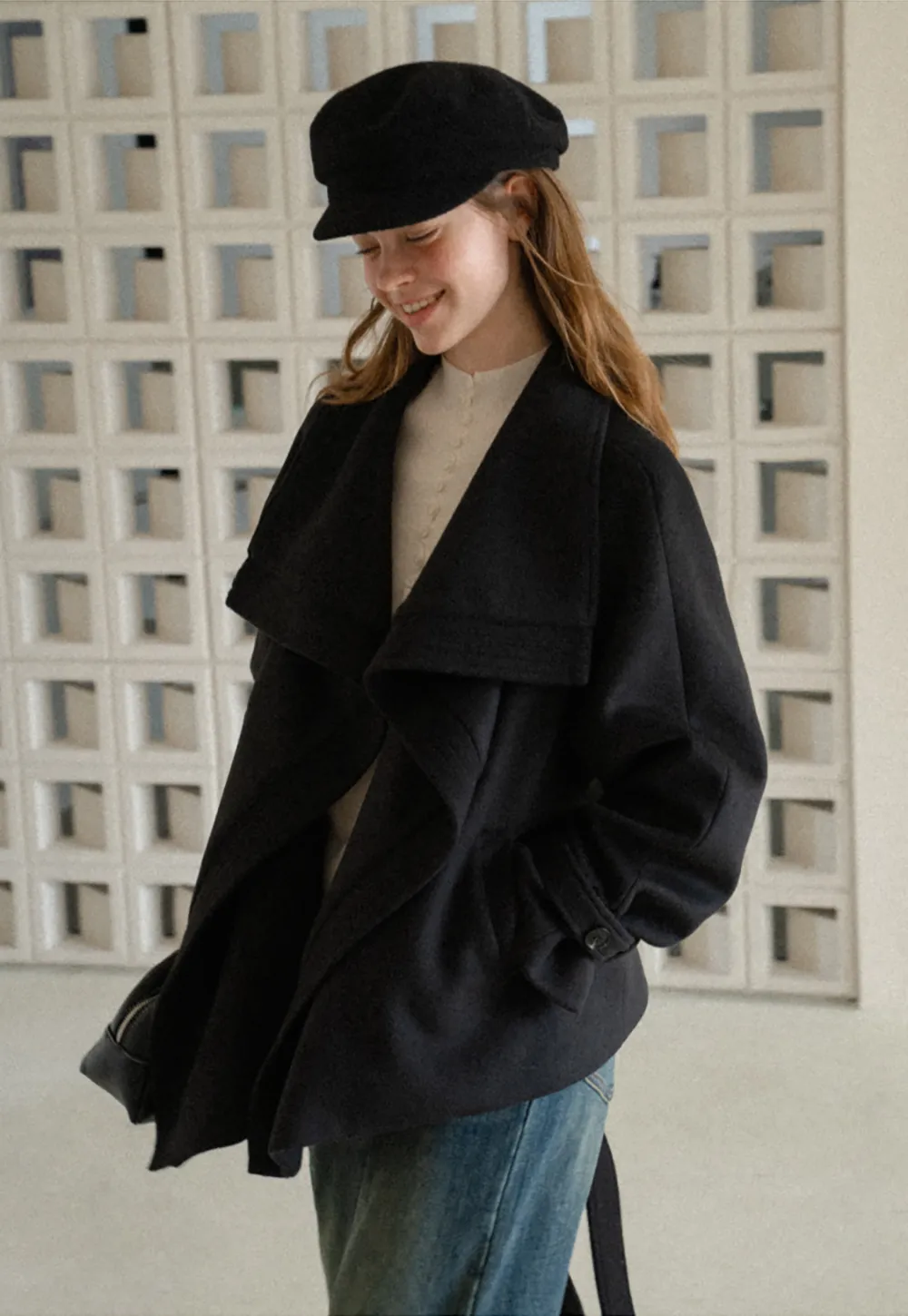 Wrap Front Wool Coat with Tie Belt