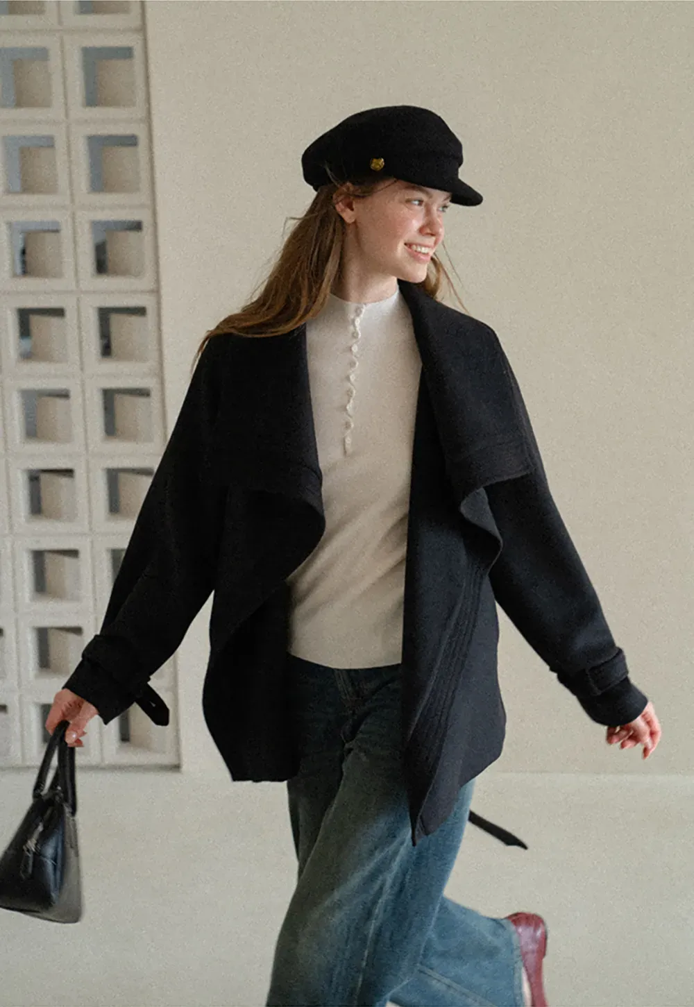 Wrap Front Wool Coat with Tie Belt