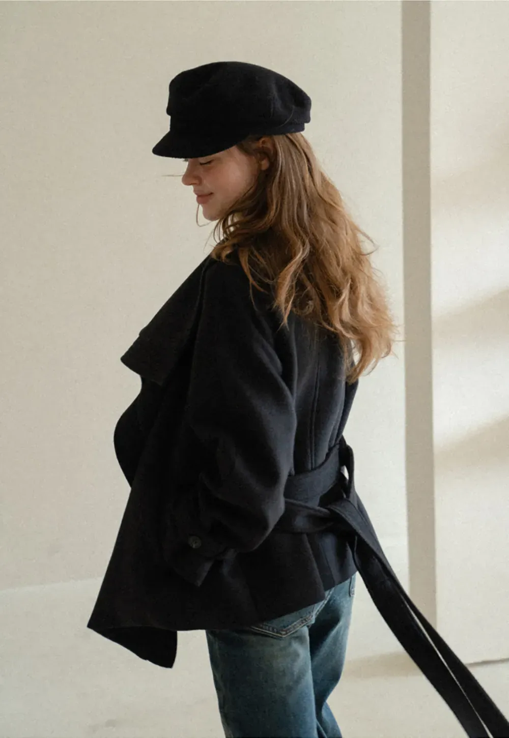 Wrap Front Wool Coat with Tie Belt