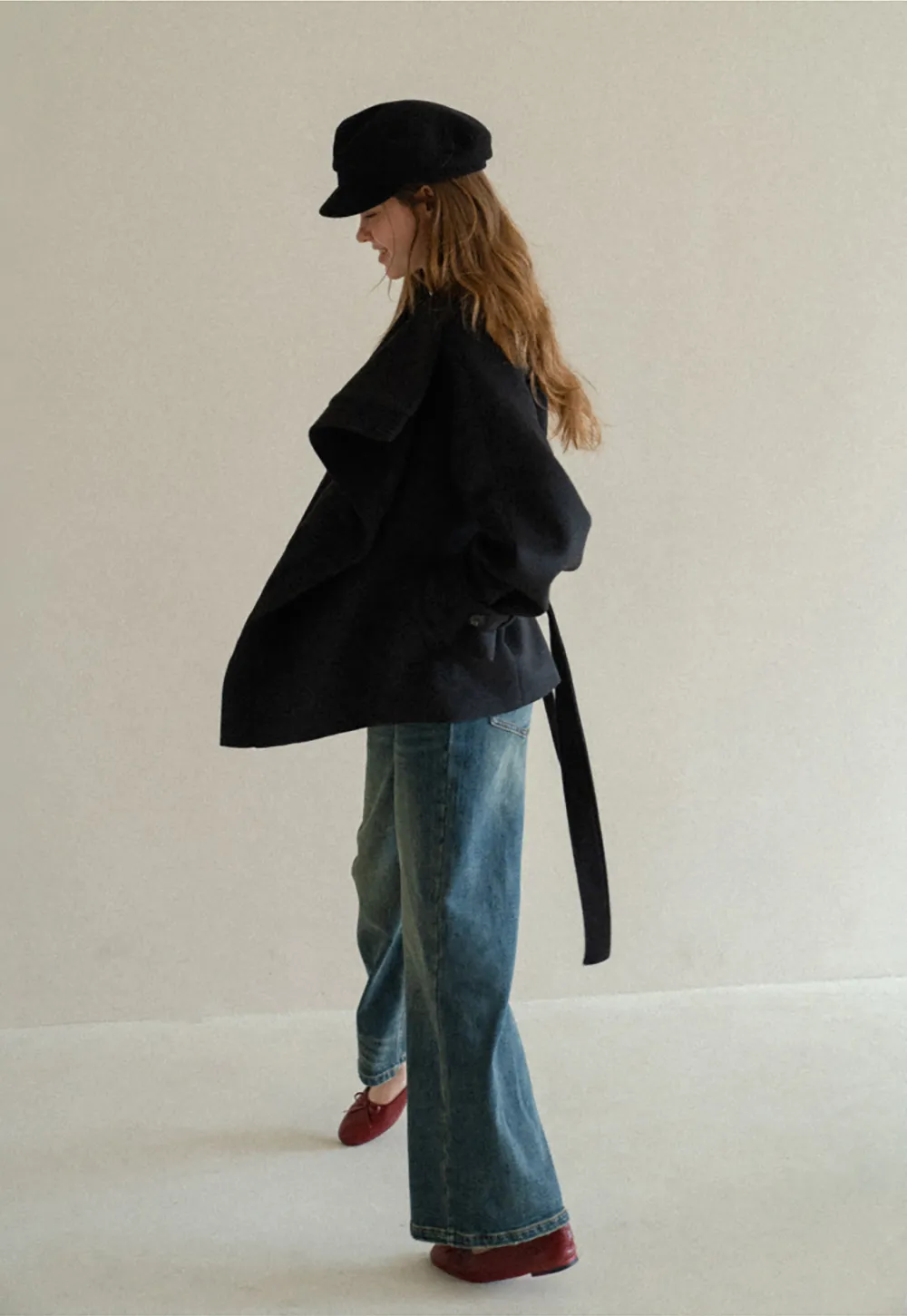 Wrap Front Wool Coat with Tie Belt