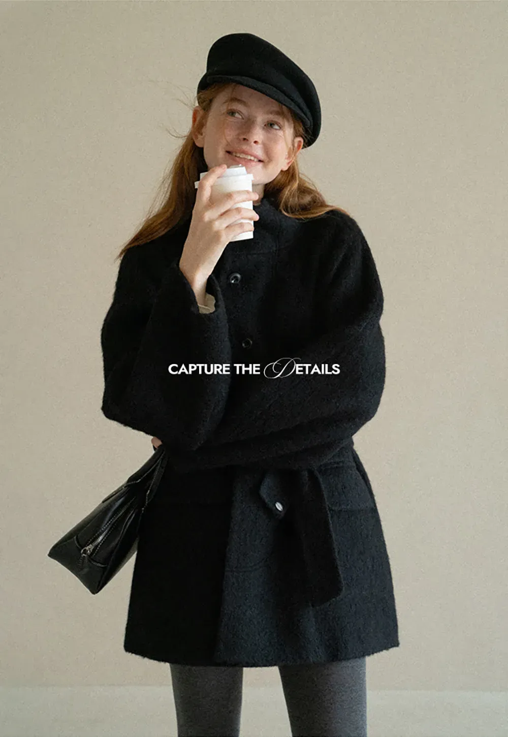 Structured Collar Wool Coat with Belted Waist