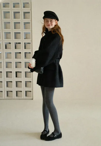 Structured Collar Wool Coat with Belted Waist