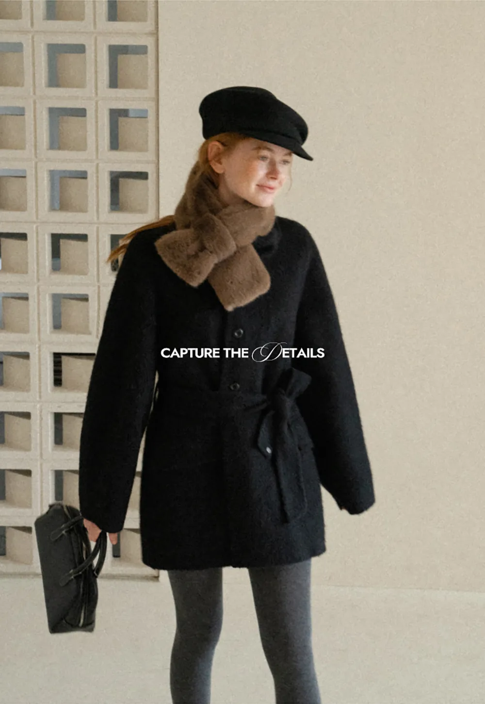 Structured Collar Wool Coat with Belted Waist
