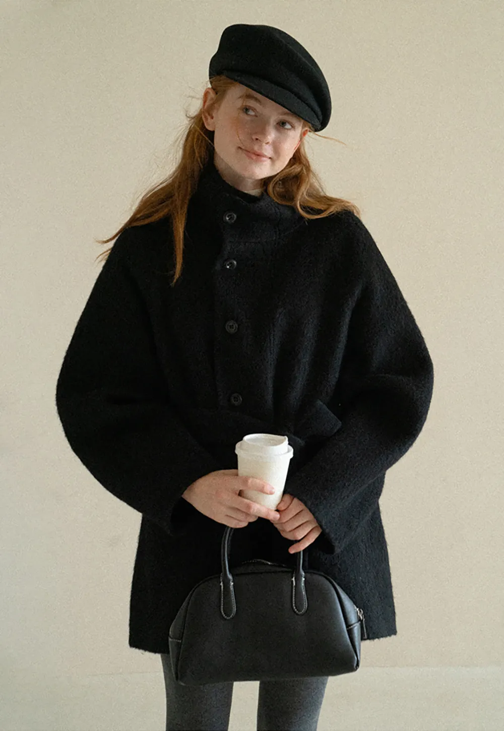 Structured Collar Wool Coat with Belted Waist