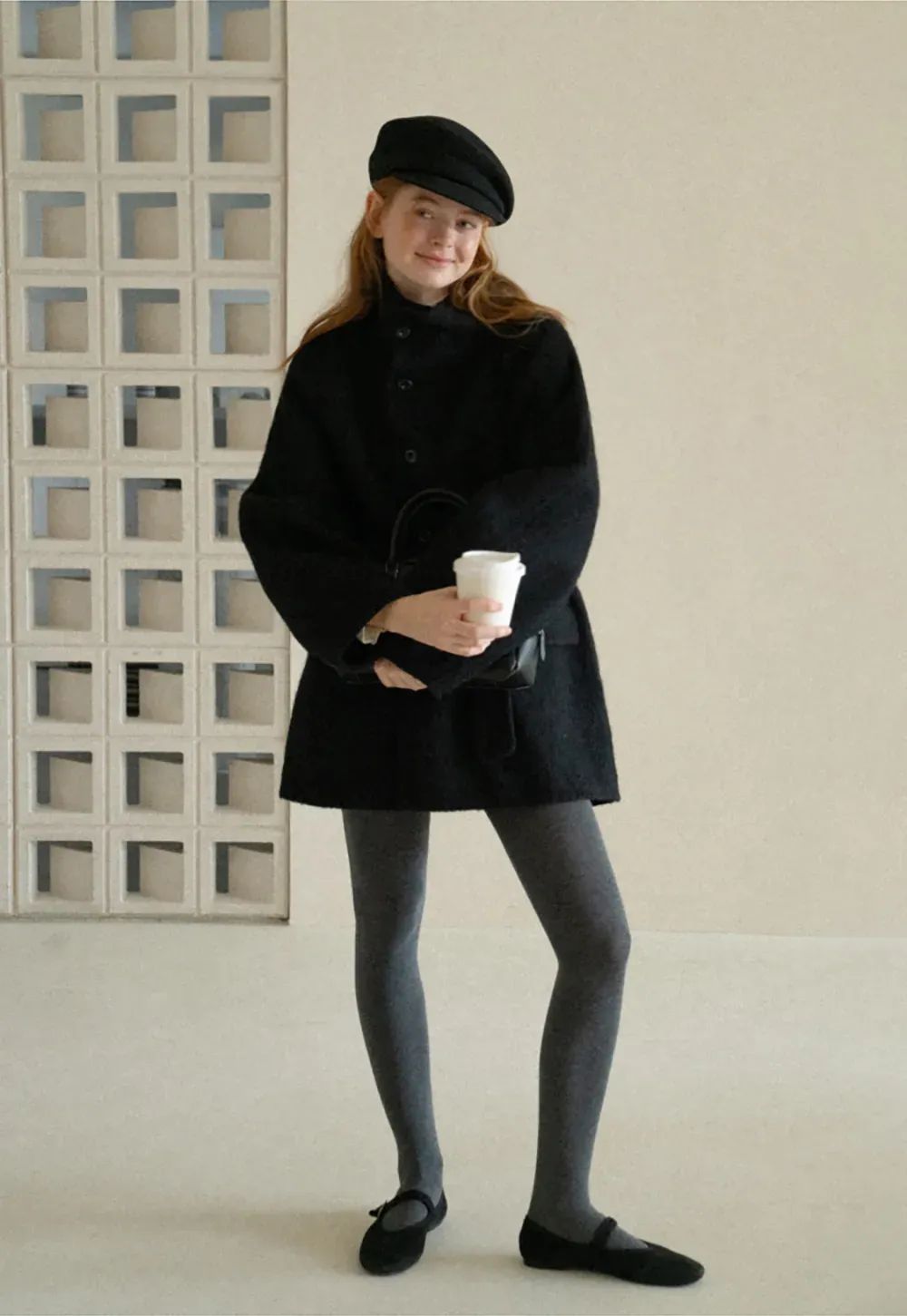Structured Collar Wool Coat with Belted Waist