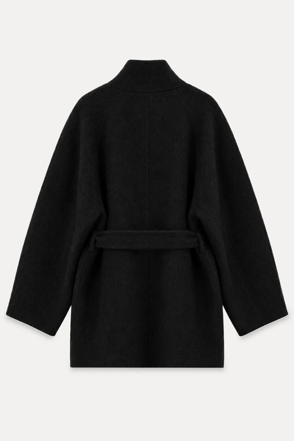 Structured Collar Wool Coat with Belted Waist
