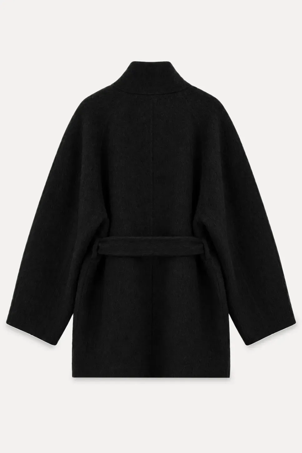 Structured Collar Wool Coat with Belted Waist