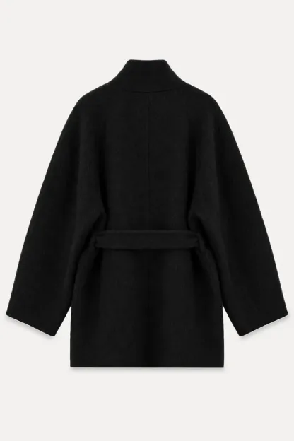 Structured Collar Wool Coat with Belted Waist