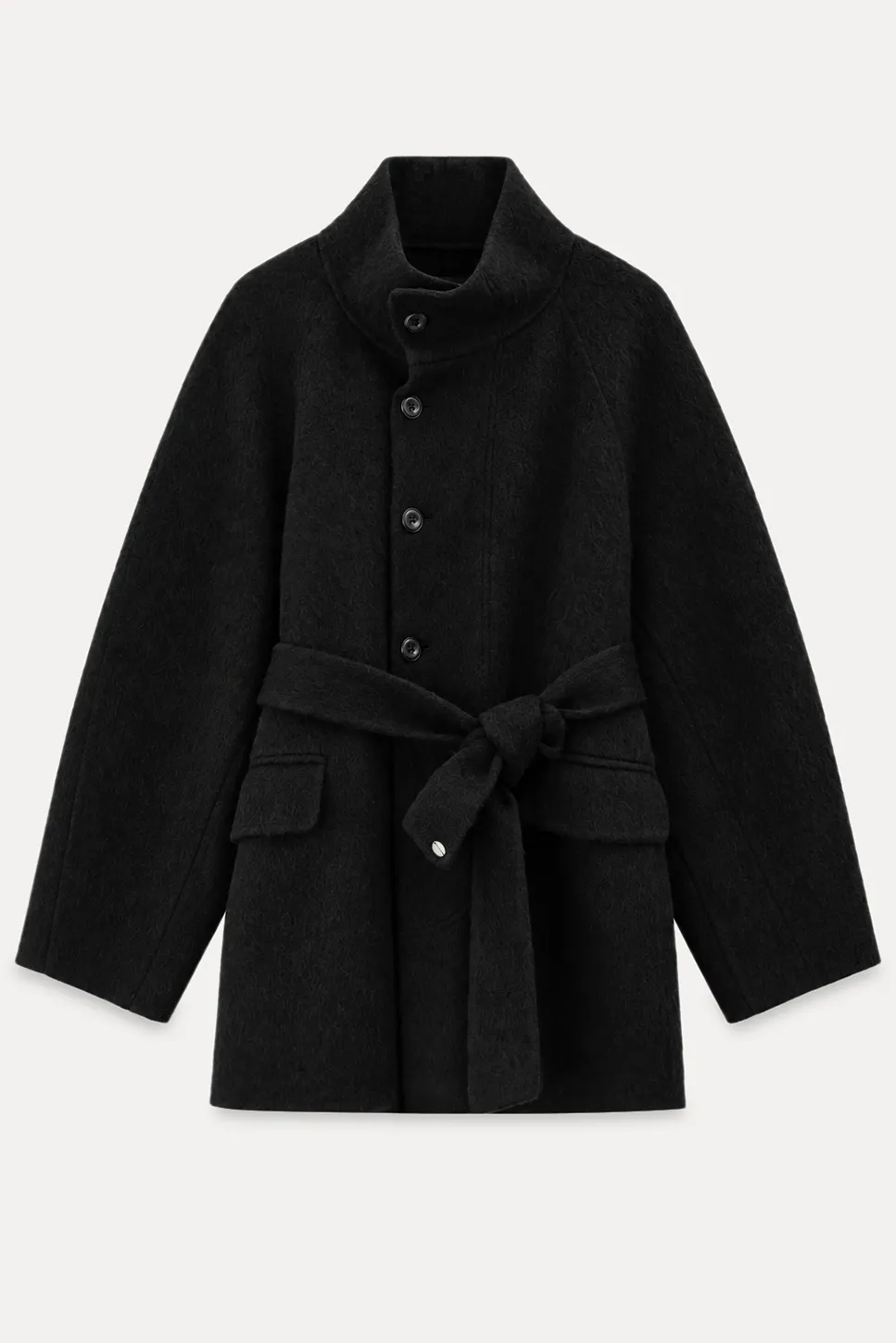 Structured Collar Wool Coat with Belted Waist