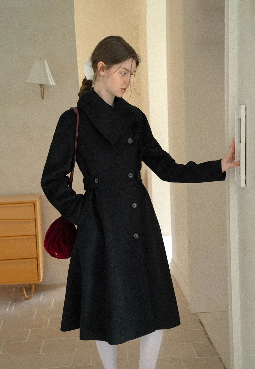 Double Breasted Notched Collar Wool Coat