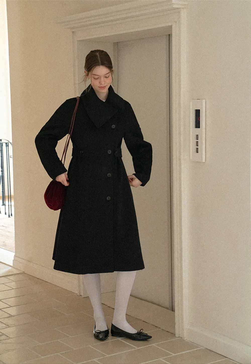 Double Breasted Notched Collar Wool Coat
