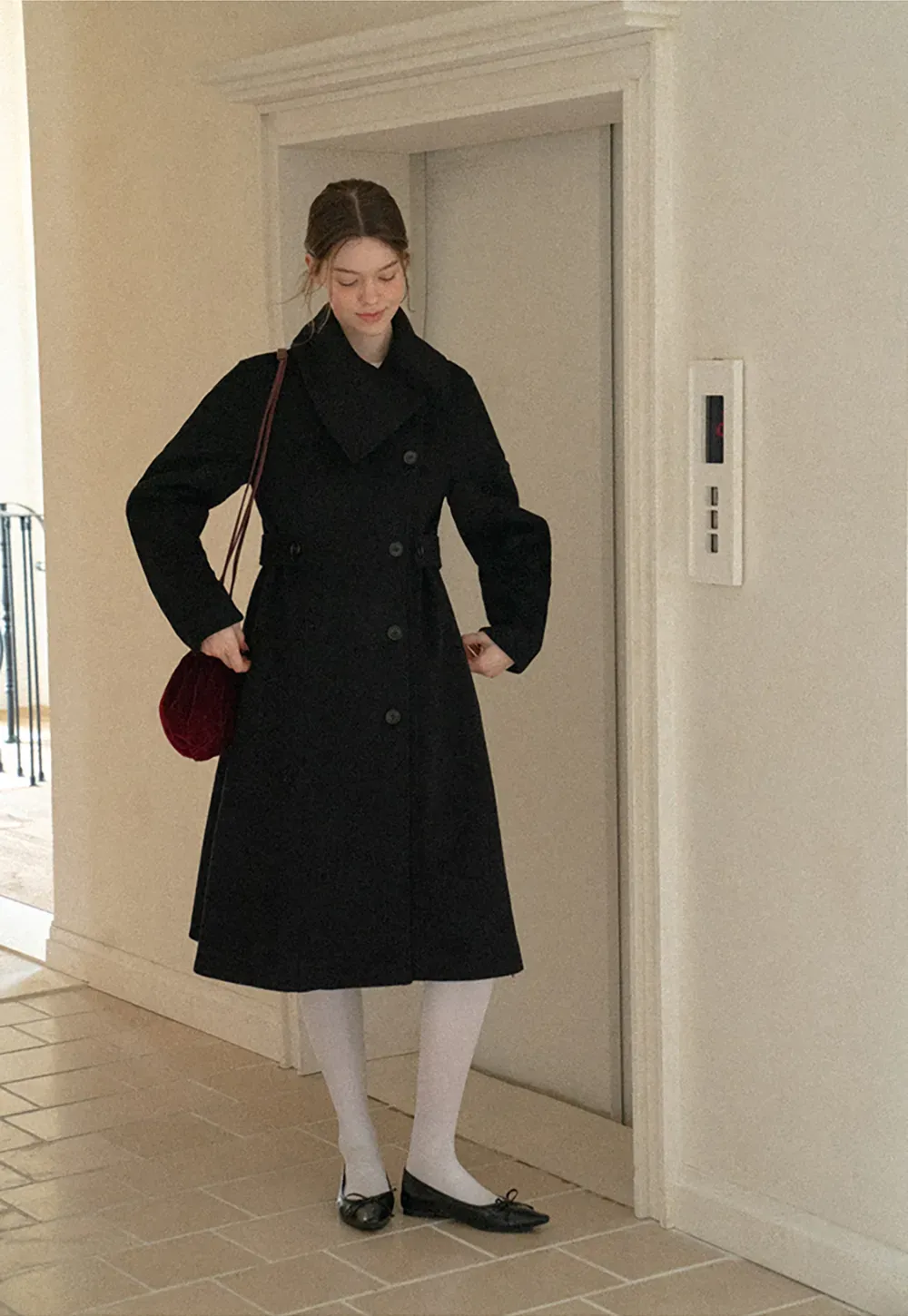 Double Breasted Notched Collar Wool Coat