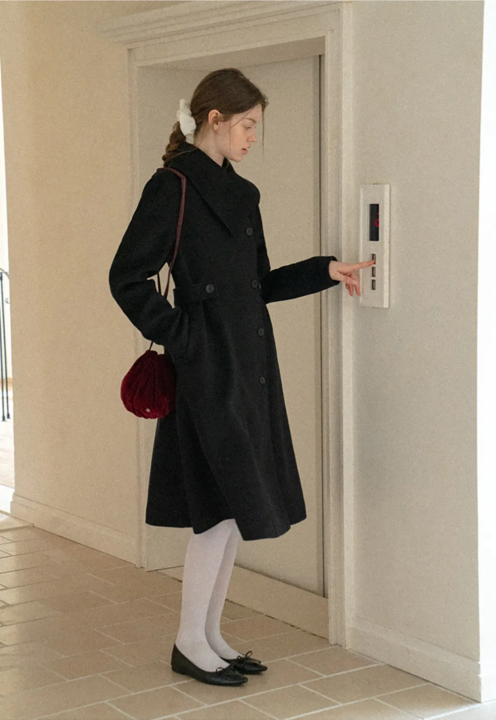 Double Breasted Notched Collar Wool Coat