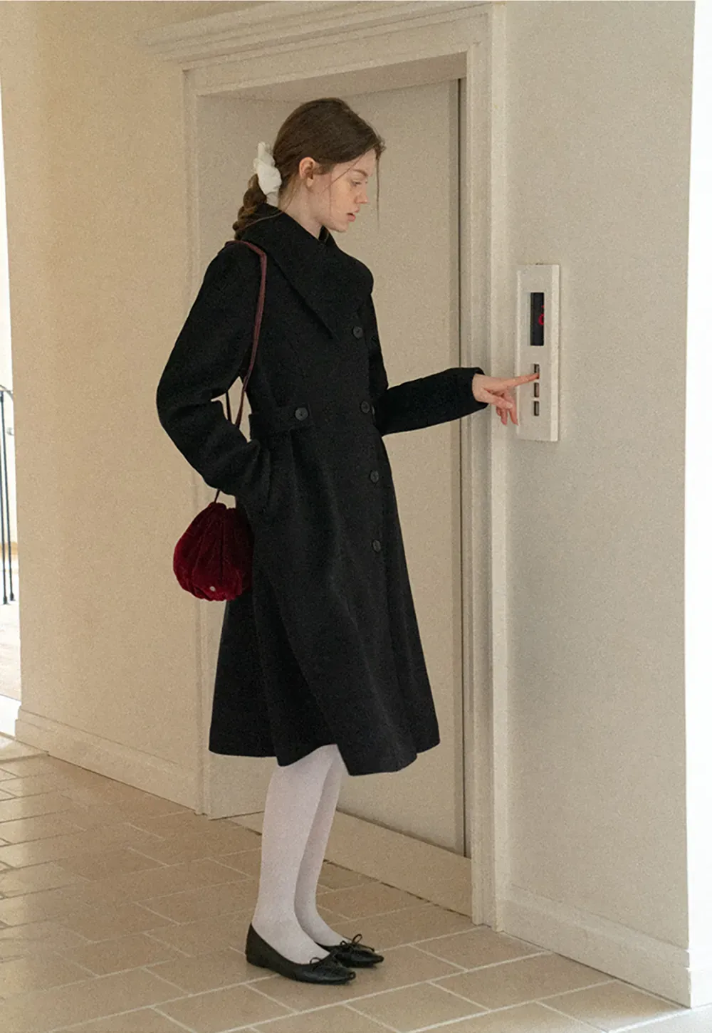 Double Breasted Notched Collar Wool Coat