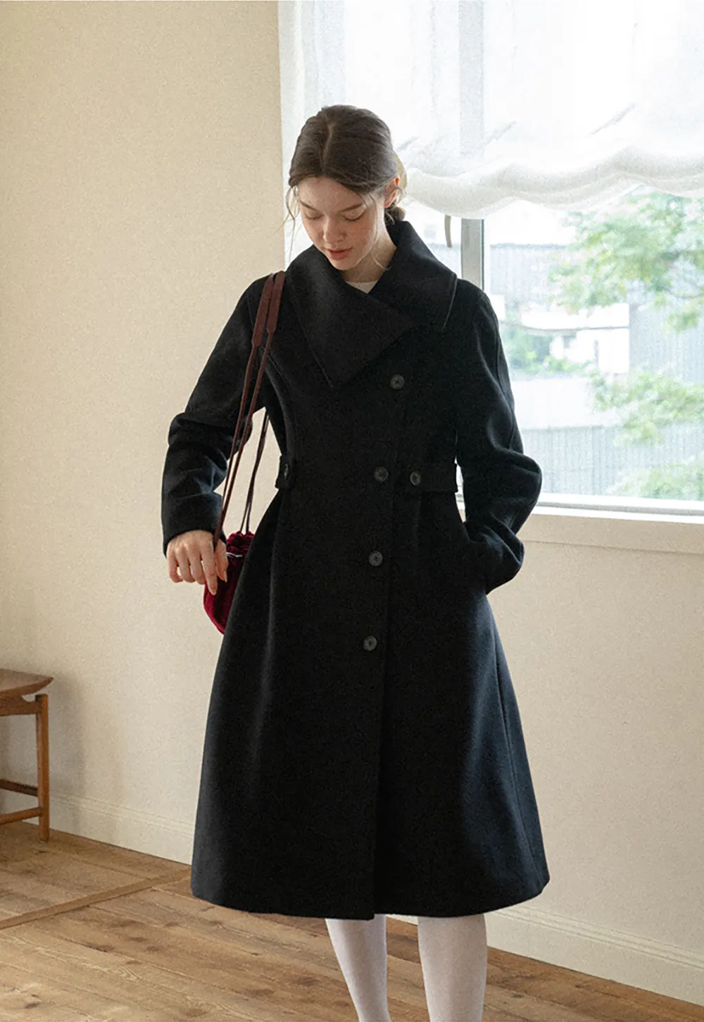 Double Breasted Notched Collar Wool Coat