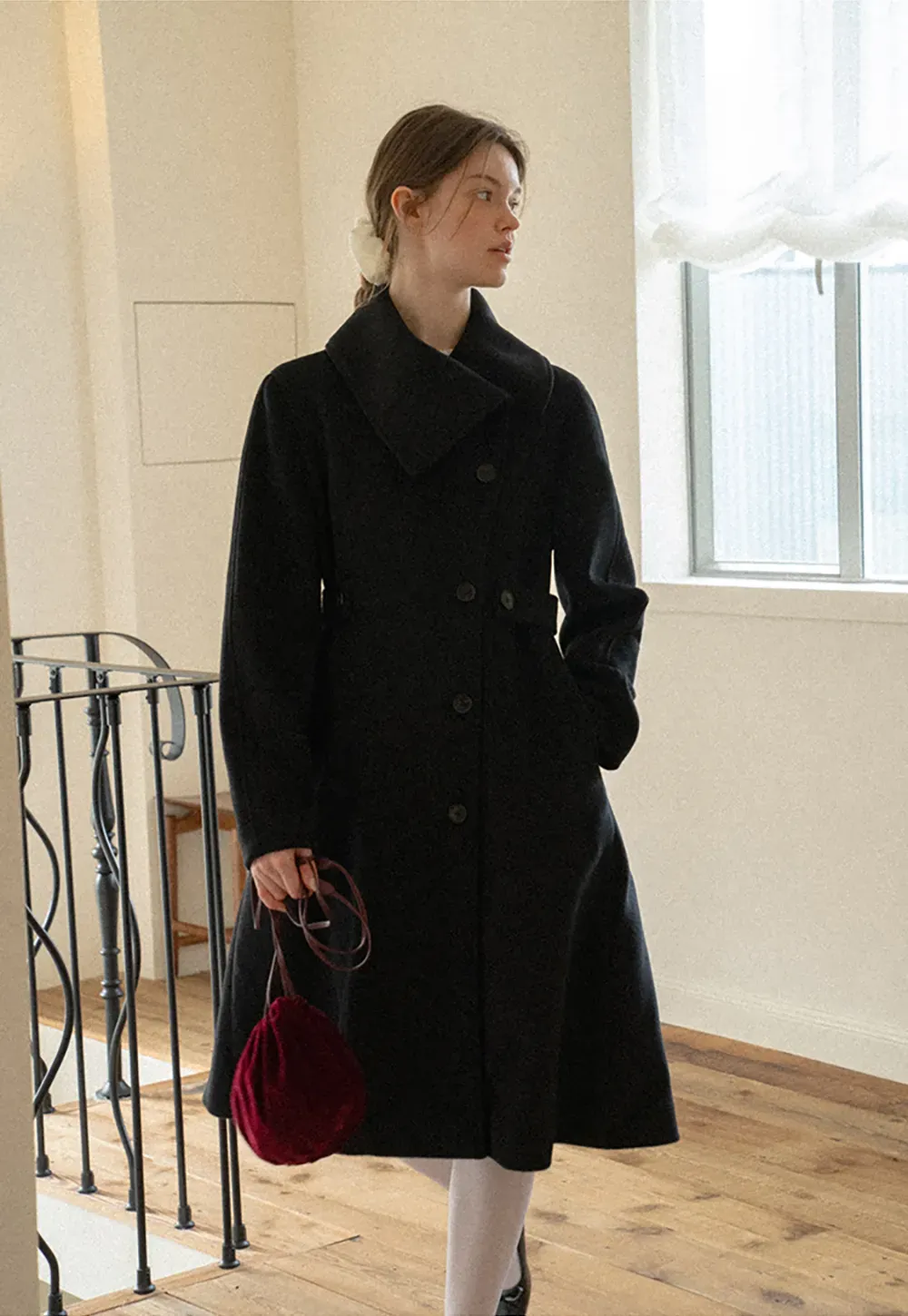 Double Breasted Notched Collar Wool Coat