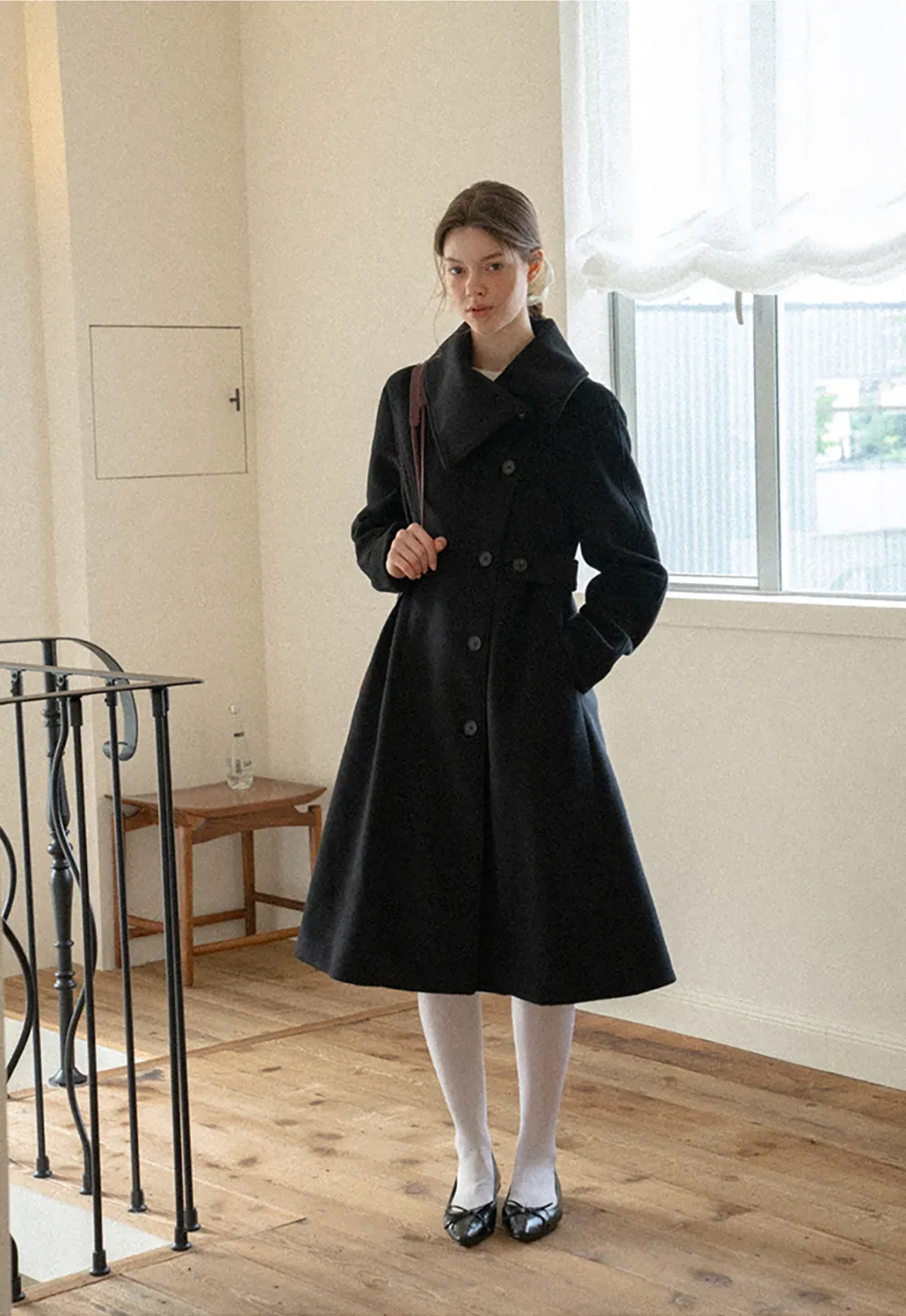 Double Breasted Notched Collar Wool Coat