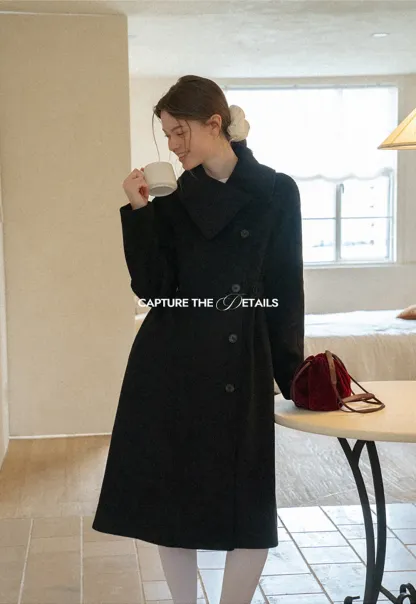 Double Breasted Notched Collar Wool Coat