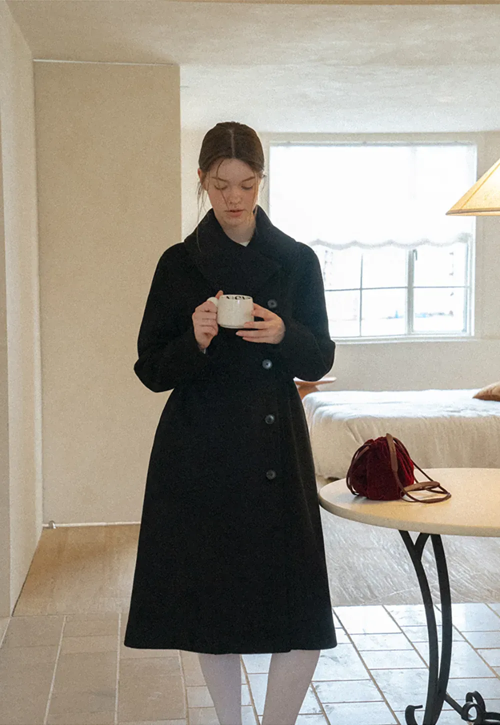 Double Breasted Notched Collar Wool Coat
