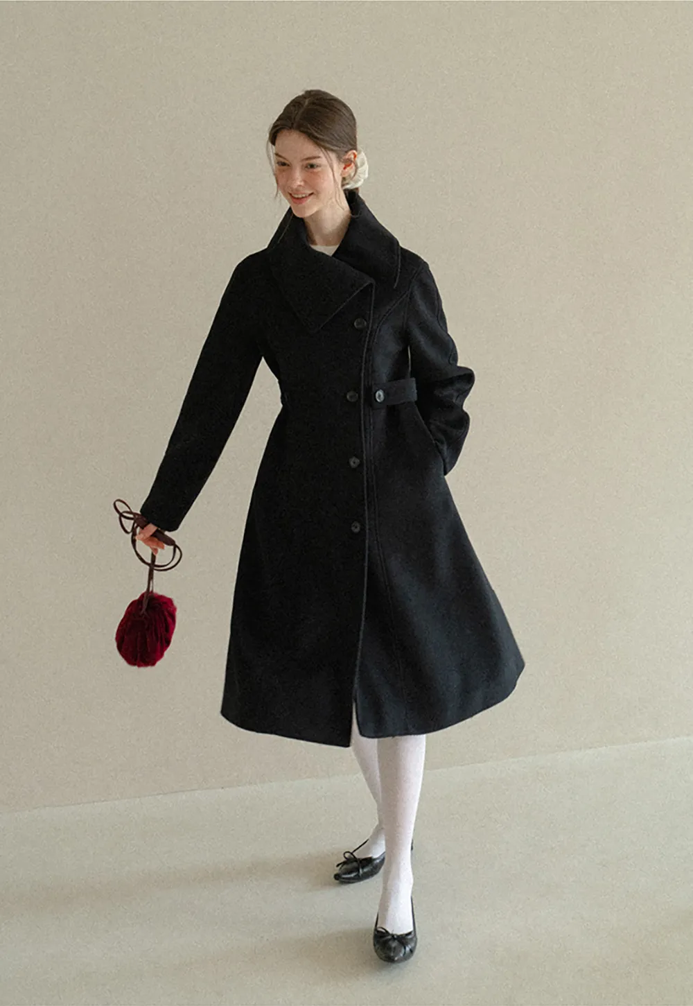 Double Breasted Notched Collar Wool Coat