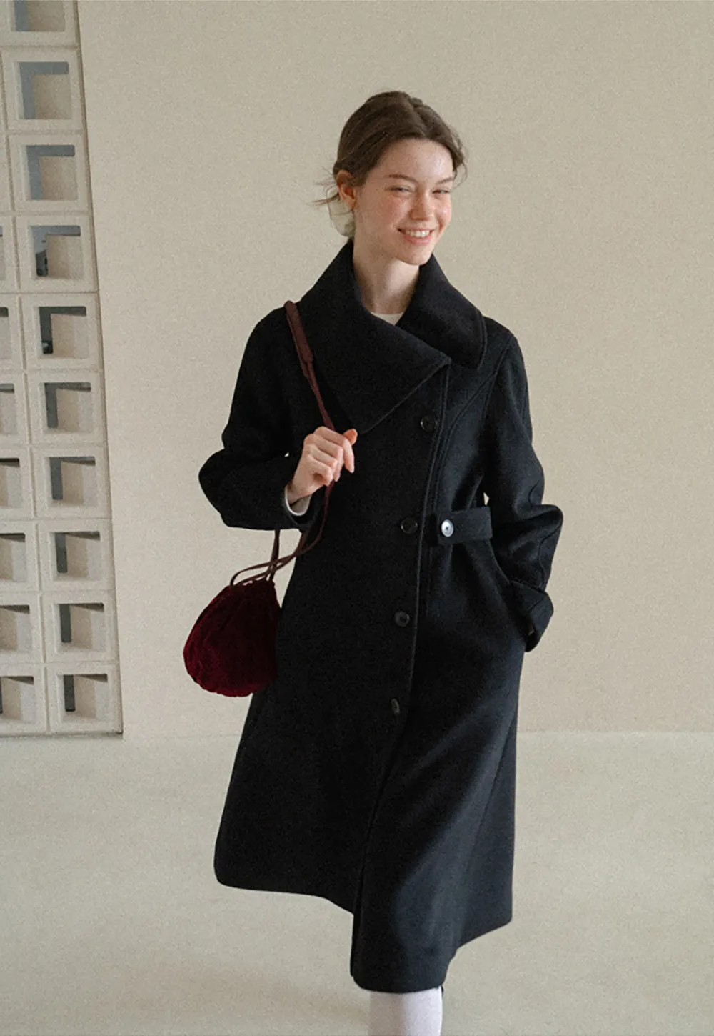 Double Breasted Notched Collar Wool Coat